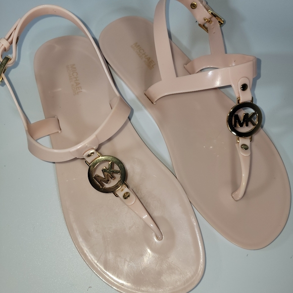 Michael Michael Kors Jelly Sandals Womens 8M Pink Gold Logo Buckle *Read - Picture 8 of 15